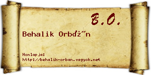 Behalik Orbán névjegykártya